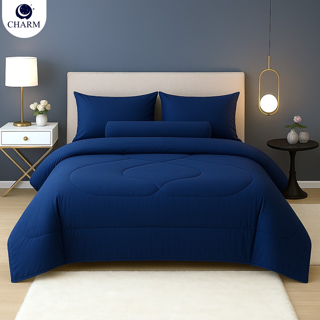 ชุดผ้าปูที่นอน 5 ฟุต 6 ชิ้น CHARM สี NAVY BLUE คอลเลคชั่น CLASSIC_6